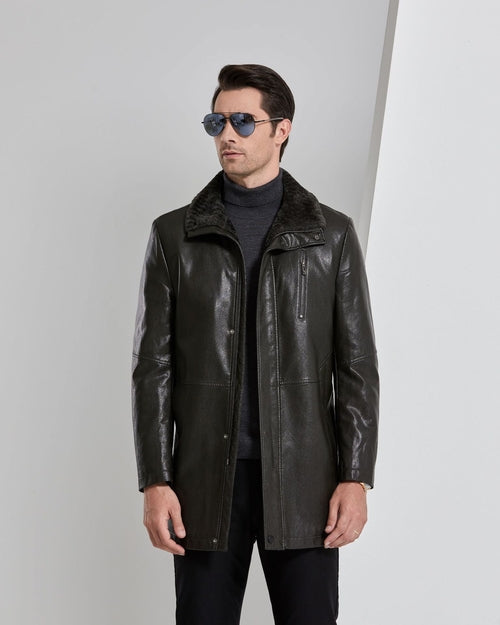 Real Leather Men's Winter Jacket – Thickened & Fleece-Lined Elegance Carmine Juneberry