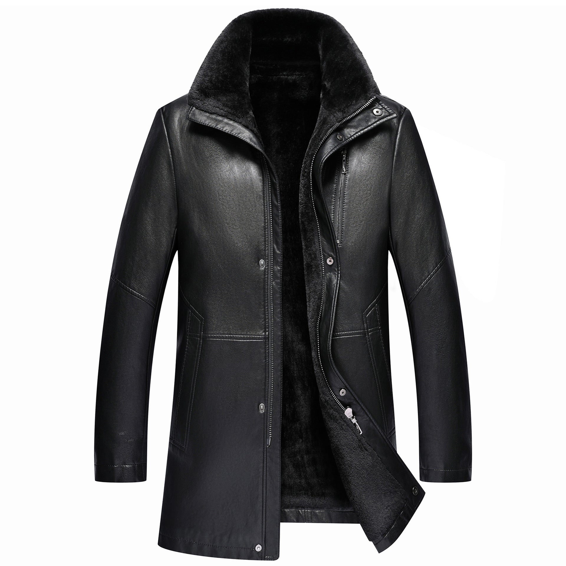 Real Leather Men's Winter Jacket – Thickened & Fleece-Lined Elegance Carmine Juneberry