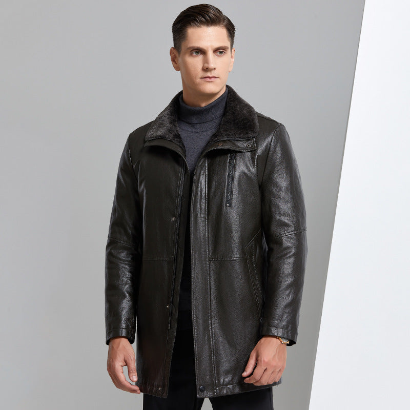 Real Leather Men's Winter Jacket – Thickened & Fleece-Lined Elegance Carmine Juneberry