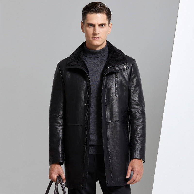 Real Leather Men's Winter Jacket – Thickened & Fleece-Lined Elegance Carmine Juneberry