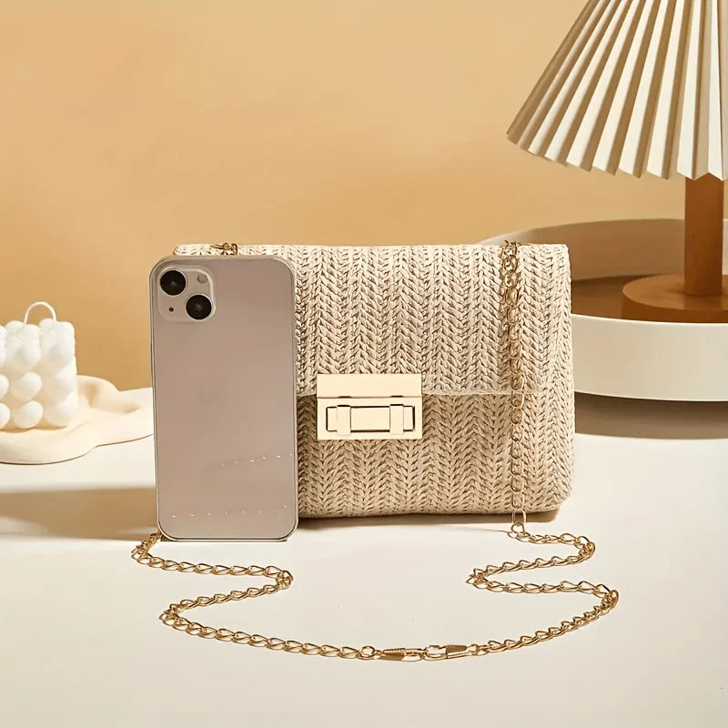 Women's Elegant Woven Straw Shoulder Bag, Multi-Functional Crossbody/Handbag with Polyester Lining Fashion Wallet Cute Small Bag MIMI TOP FASHION