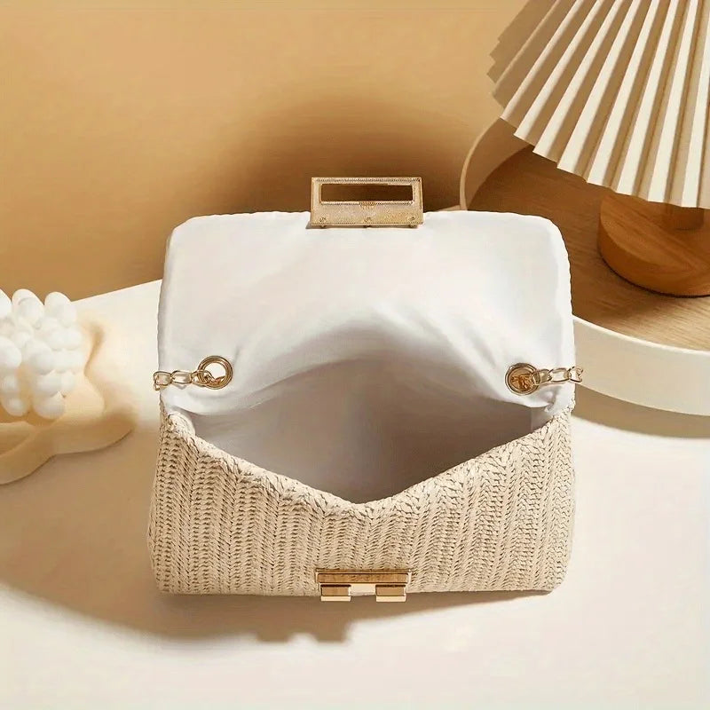 Women's Elegant Woven Straw Shoulder Bag, Multi-Functional Crossbody/Handbag with Polyester Lining Fashion Wallet Cute Small Bag MIMI TOP FASHION