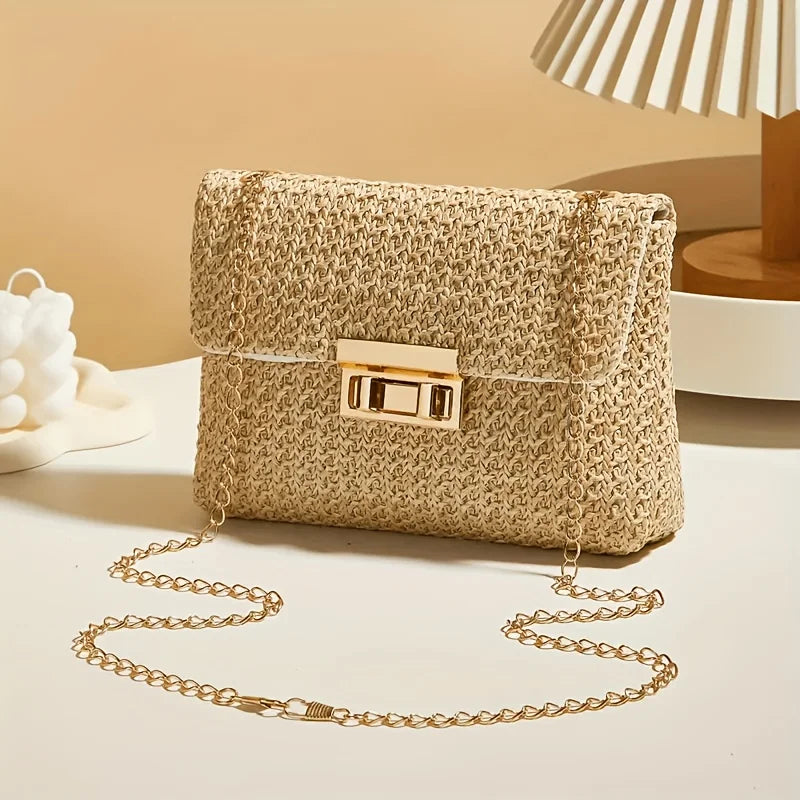 Women's Elegant Woven Straw Shoulder Bag, Multi-Functional Crossbody/Handbag with Polyester Lining Fashion Wallet Cute Small Bag MIMI TOP FASHION