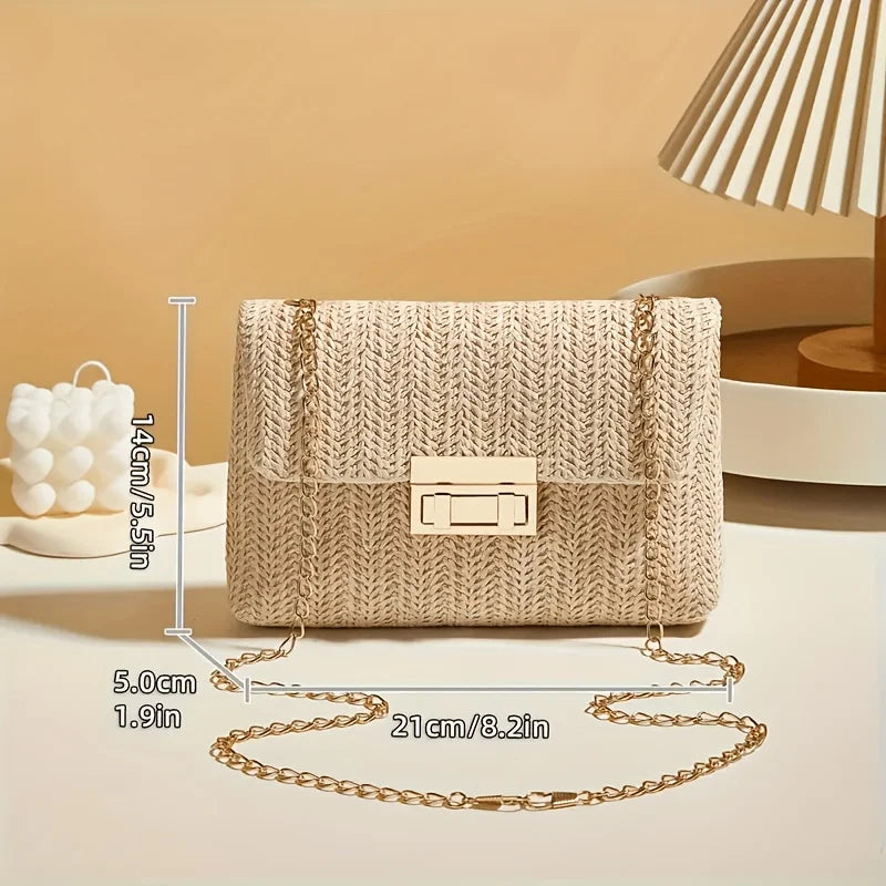 Women's Elegant Woven Straw Shoulder Bag, Multi-Functional Crossbody/Handbag with Polyester Lining Fashion Wallet Cute Small Bag MIMI TOP FASHION