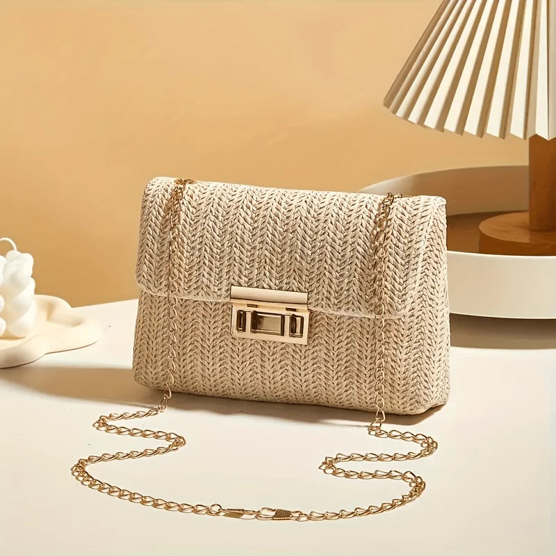 Women's Elegant Woven Straw Shoulder Bag, Multi-Functional Crossbody/Handbag with Polyester Lining Fashion Wallet Cute Small Bag MIMI TOP FASHION