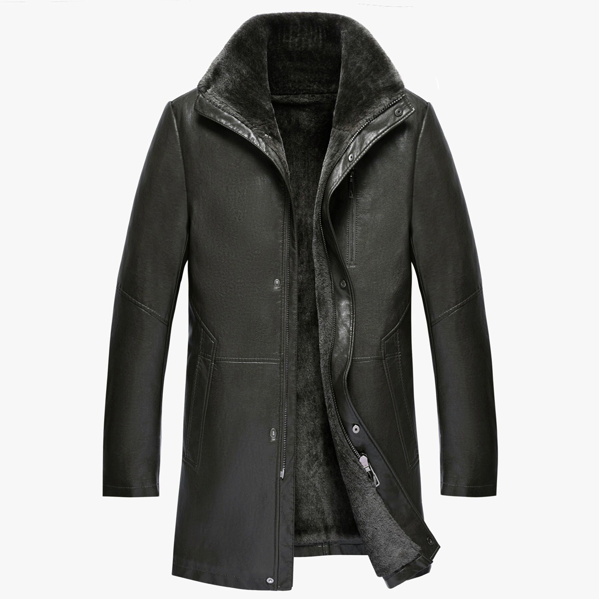 Real Leather Men's Winter Jacket – Thickened & Fleece-Lined Elegance Carmine Juneberry