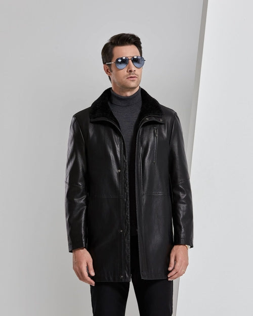 Real Leather Men's Winter Jacket – Thickened & Fleece-Lined Elegance Carmine Juneberry