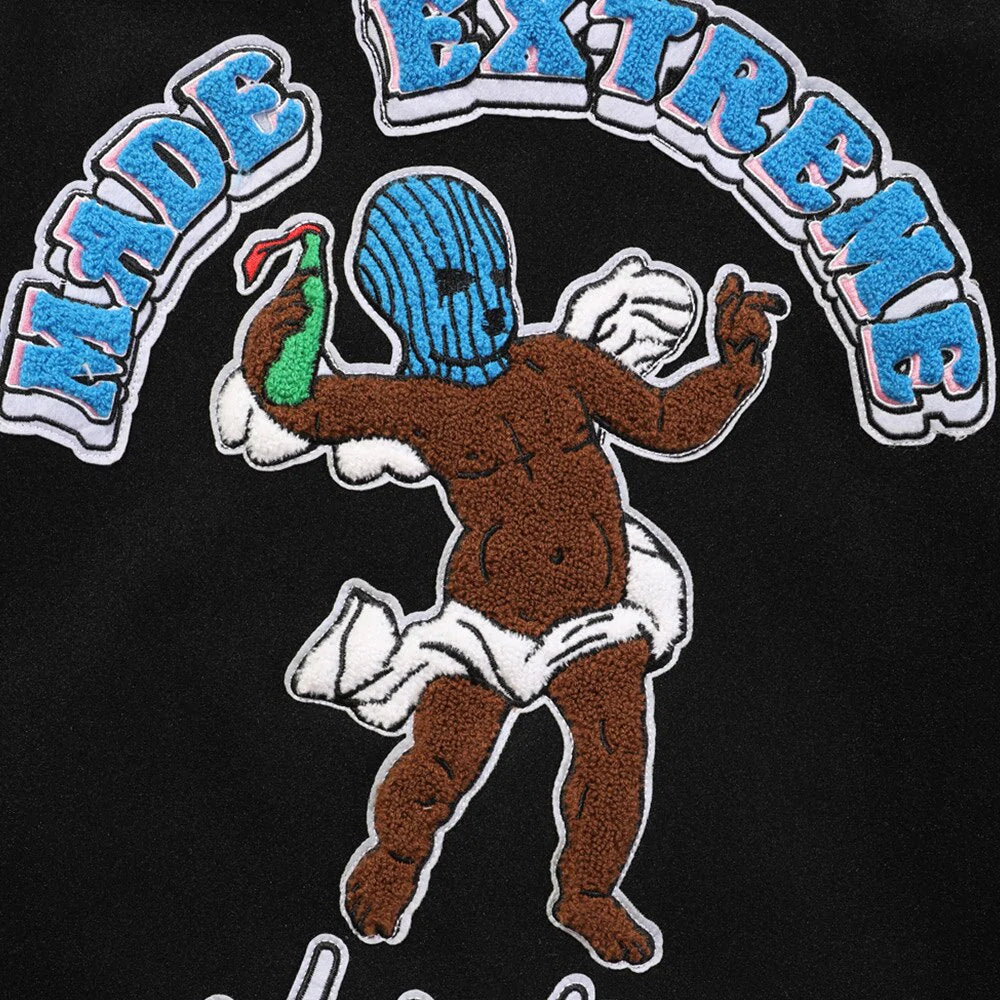 Men Funny Furry Patches Bomber Jacket Autumn Baggy Fashion Hip Hop Hig Peach Sam