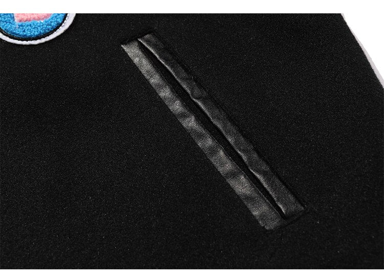 Men Funny Furry Patches Bomber Jacket Autumn Baggy Fashion Hip Hop Hig Peach Sam