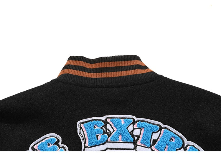 Men Funny Furry Patches Bomber Jacket Autumn Baggy Fashion Hip Hop Hig Peach Sam