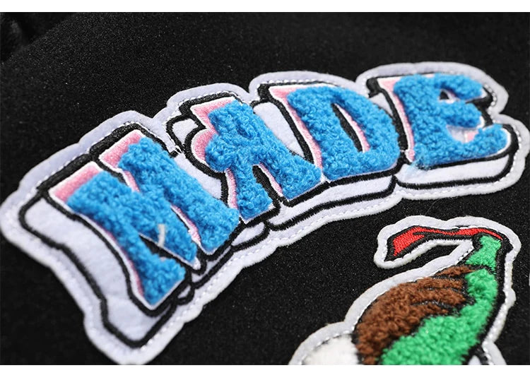 Men Funny Furry Patches Bomber Jacket Autumn Baggy Fashion Hip Hop Hig Peach Sam